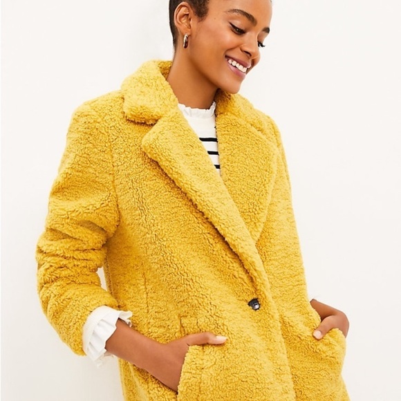 LOFT Jackets & Blazers - LOFT Yellow Goldenrod Teddy Bear Faux Fur Sherpa Coat Size Small